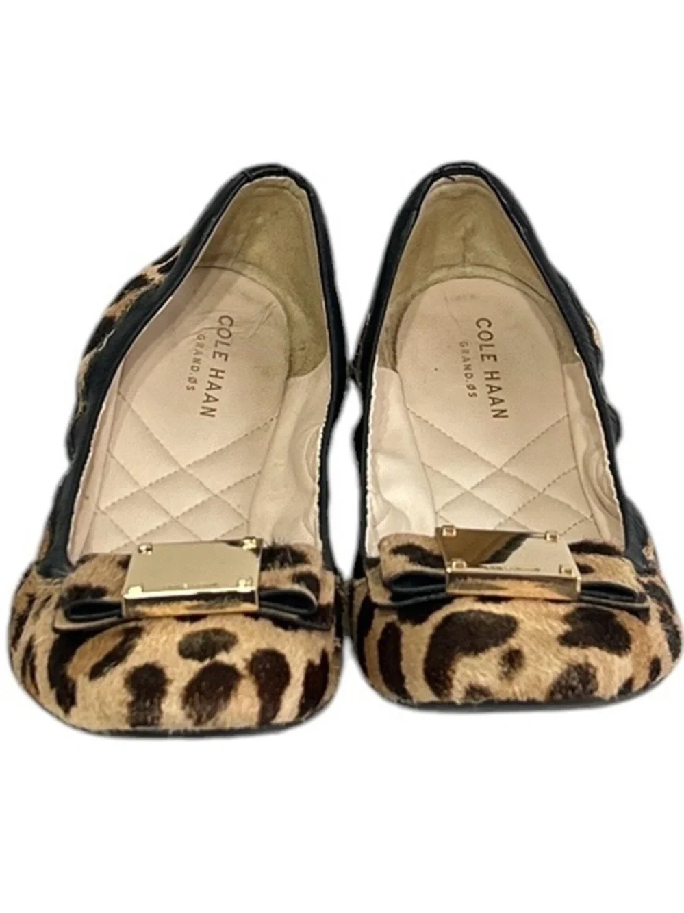 Cole Haan TALI Bow Ballet Flats Women’s Sz 8B Brown Ocelot Leather Calf Hair